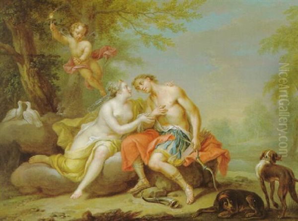 Venus Und Adonis Oil Painting by Franz Christoph Janneck