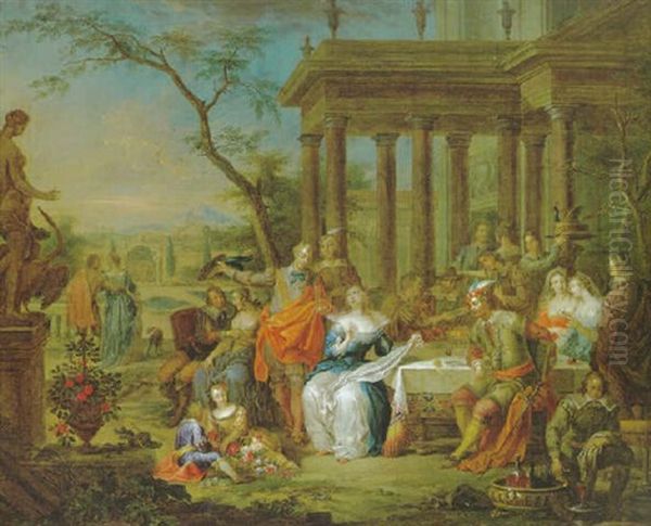 Elegante Gesellschaft In Einem Schlospark Oil Painting by Franz Christoph Janneck