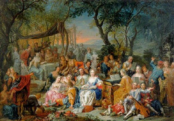 Elegant Company Merrymaking In A Wood Oil Painting by Franz Christoph Janneck