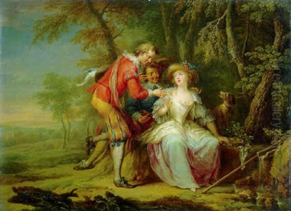 Amorous Allegorical Scene In Wooded Landscape Oil Painting by Franz Christoph Janneck