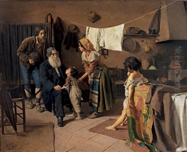 La Visite Du Medecin Chez Des Paysans Italiens Oil Painting by Edouard De Jans