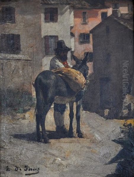 Villager & Donkey Oil Painting by Edouard De Jans