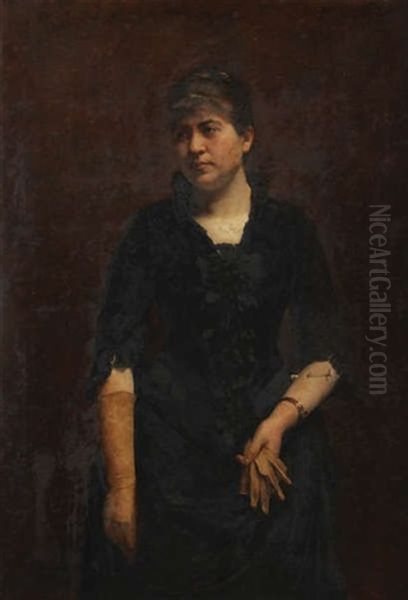 Portrait D'une Dame Vetue En Noir Oil Painting by Edouard De Jans