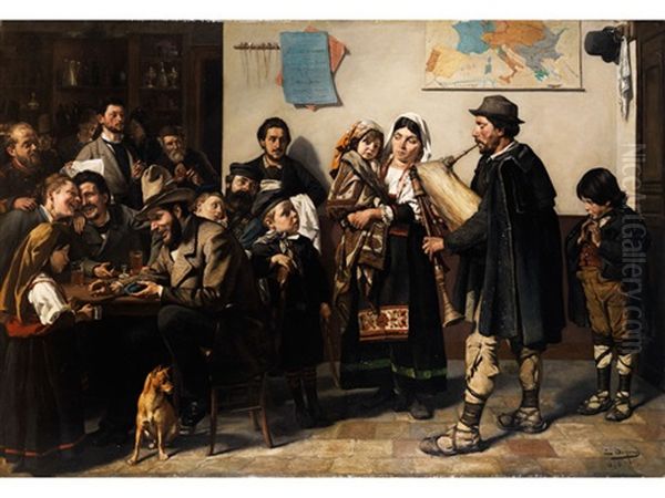 Savojarden-musikanten In Einer Taverne Aufspielend Oil Painting by Edouard De Jans