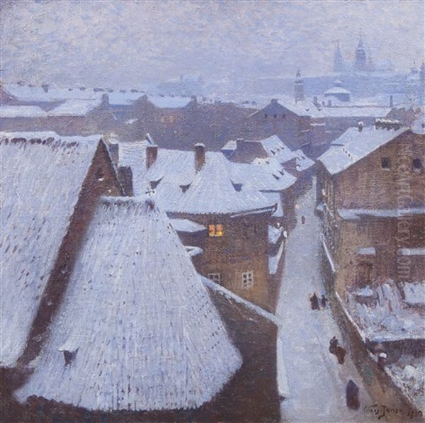 Malostranske Strechy (the Lesser Town Roofs) Oil Painting by Vaclav Jansa