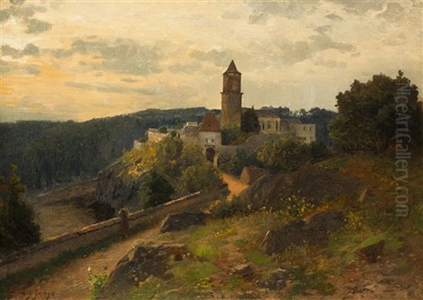 Blick Auf Die Burg Zvikov (klingenberg) Oil Painting by Vaclav Jansa