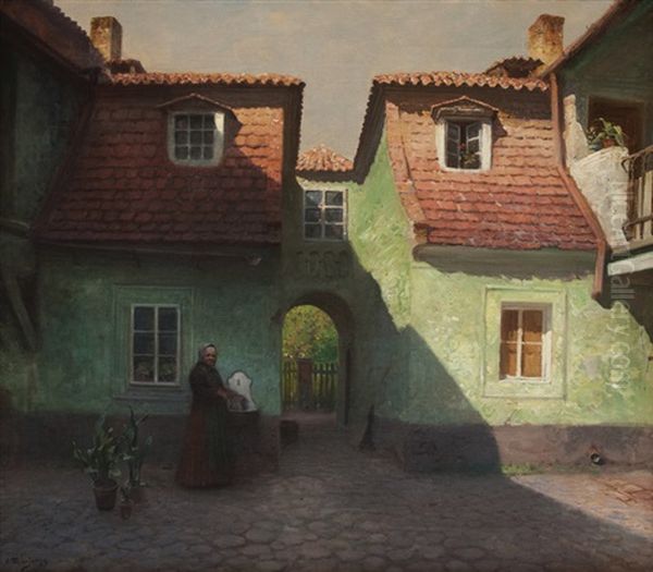 Malostransky Dvorek Oil Painting by Vaclav Jansa