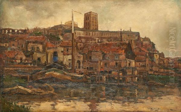 La Ville Vue Du Port Oil Painting by Dirk Jansen