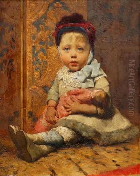 Portrait Of A Young Boy Seated Full Oil Painting by Frederick Johannes Frits Jansen