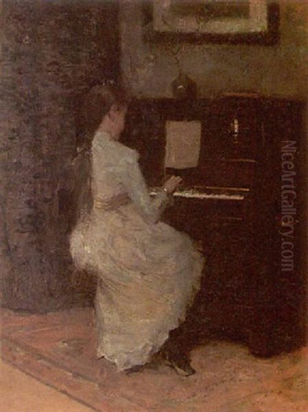 Girl Playing The Piano Oil Painting by Frederick Johannes Frits Jansen