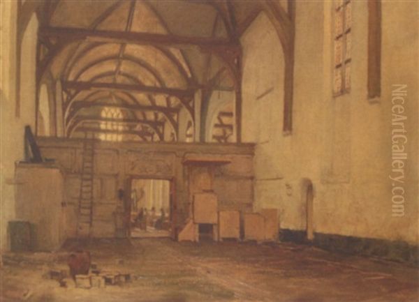 A Church Interior Oil Painting by Hendrik Willebrord Jansen