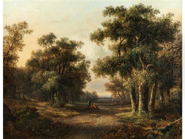 Waldlandschaft Mit Figurengruppe Oil Painting by Johannes Mauritz Jansen