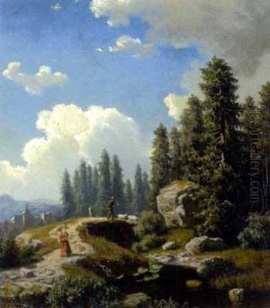 Vorgebirgslandschaft An Einem Heiteren Sommertag Mit Staffagen Oil Painting by Johannes Mauritz Jansen