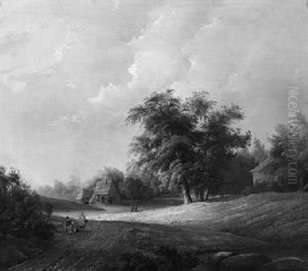 Bauern Vor Gehoft In Bewaldeter Landschaft Oil Painting by Johannes Mauritz Jansen