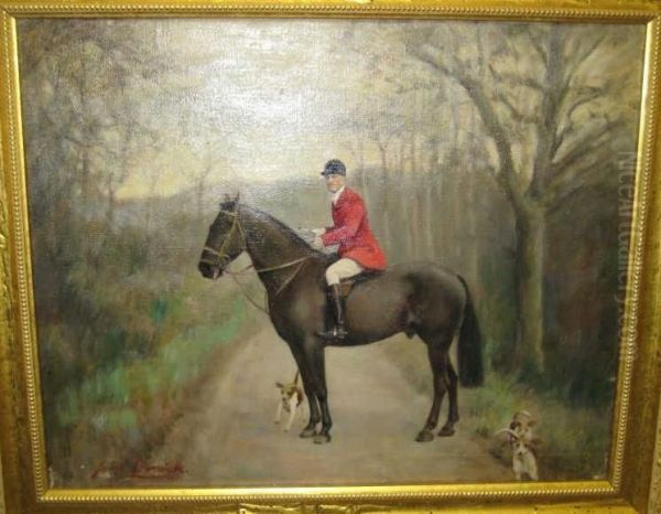 Horse And Rider With Hunting Dogs Oil Painting by John Barwick