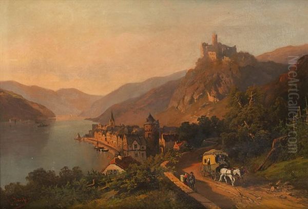 Die Postkutsche Vor Burg Greifenfels Oil Painting by Joseph Jansen