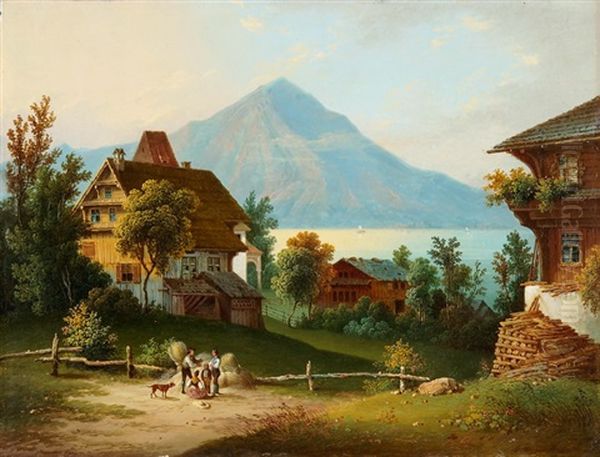 Blick Auf Den Zugersee Mit Rigi Oil Painting by Joseph Jansen