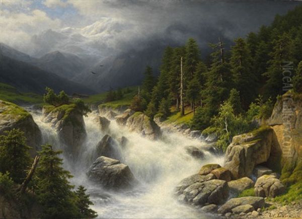 Tosender Gebirgsfluss In Handegg/schweiz Oil Painting by Joseph Jansen