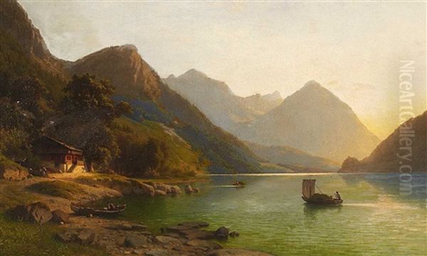 Gebirgssee Oil Painting by Joseph Jansen