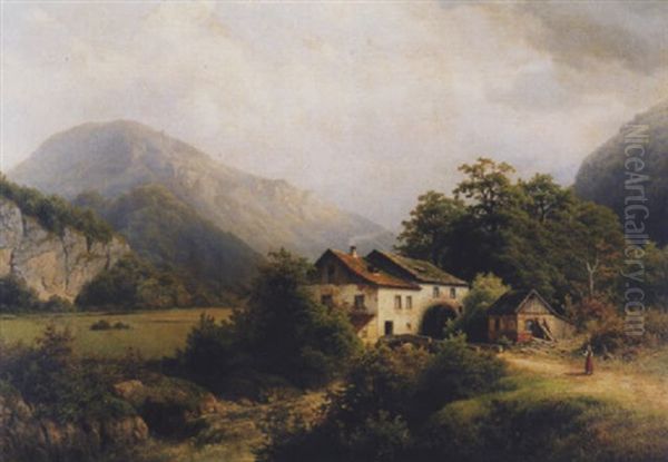 Landschaft Mit Muhle Und Figurenstaffage Oil Painting by Joseph Jansen