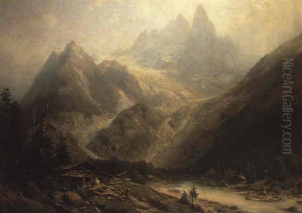 Motive Aus Dem Chamonix Thale In Der Schweiz Oil Painting by Joseph Jansen