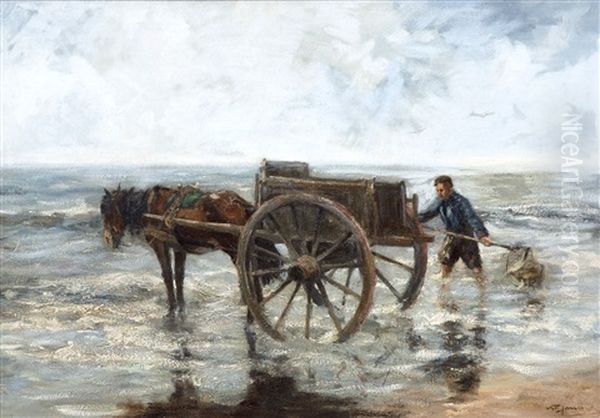 A Shell Fisher In The Breakers Oil Painting by Willem George Frederik Jansen