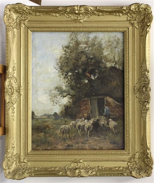 Herder Met Kudde Bij Schaapskooi Oil Painting by Willem George Frederik Jansen