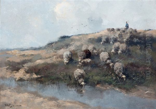 Herder Met Schaapskudde In Duinlandschap Oil Painting by Willem George Frederik Jansen