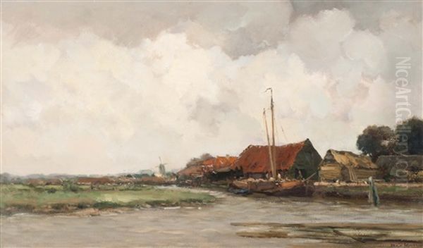 View Of The Polder Canal Oil Painting by Willem George Frederik Jansen