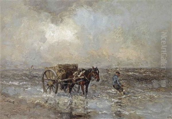 A Shell-fisher In The Surf Oil Painting by Willem George Frederik Jansen