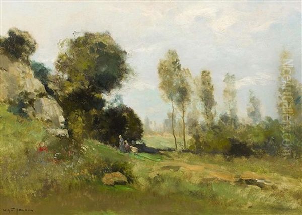 Landschaft Mit Bauerin; Kind Und Ziege Oil Painting by Willem George Frederik Jansen