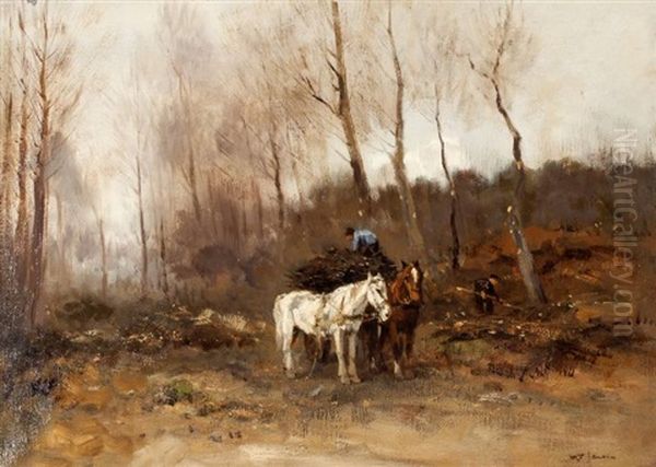 Houthakkers Met Paard En Wagen Oil Painting by Willem George Frederik Jansen