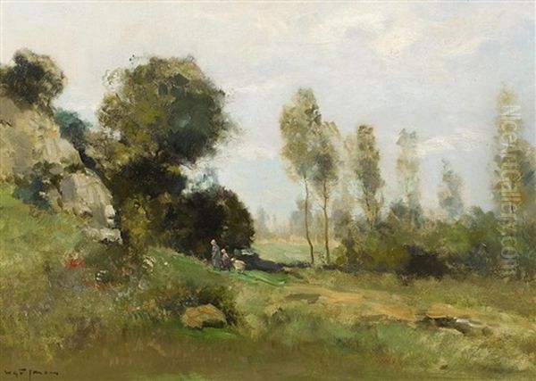 Landschaft Mit Bauerin, Kind Und Ziege Oil Painting by Willem George Frederik Jansen