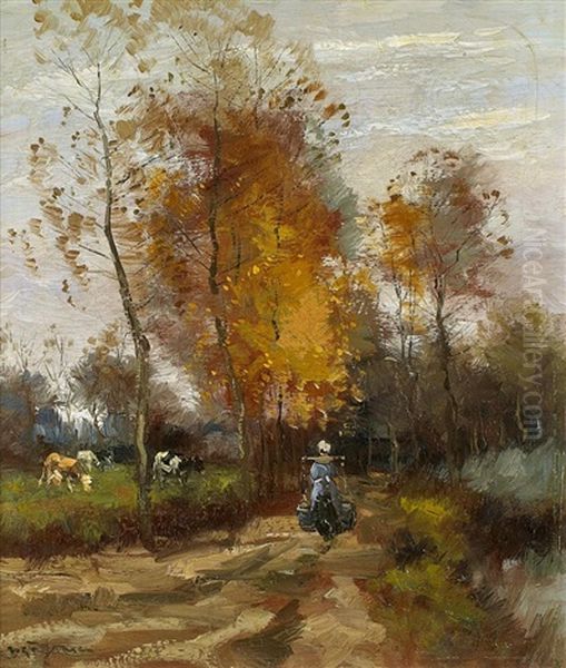 Auf Dem Feldweg Bei Der Kuhweide Oil Painting by Willem George Frederik Jansen