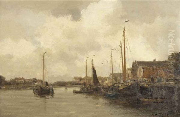 View Of A Town By A River Oil Painting by Willem George Frederik Jansen