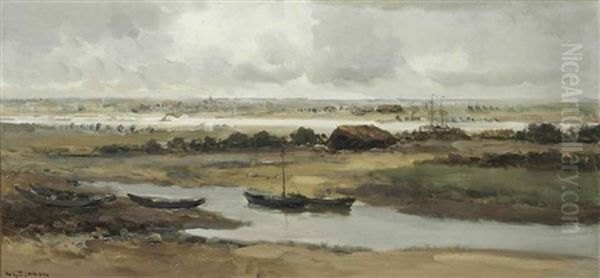 The River Waal Near Nijmegen Oil Painting by Willem George Frederik Jansen