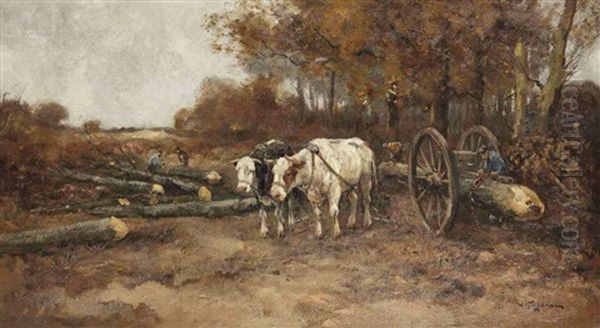 Logging Oil Painting by Willem George Frederik Jansen