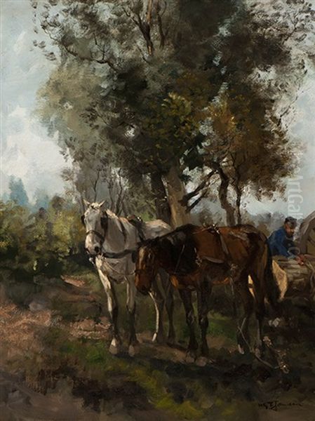 The Loading Of The Logging Wheels Oil Painting by Willem George Frederik Jansen