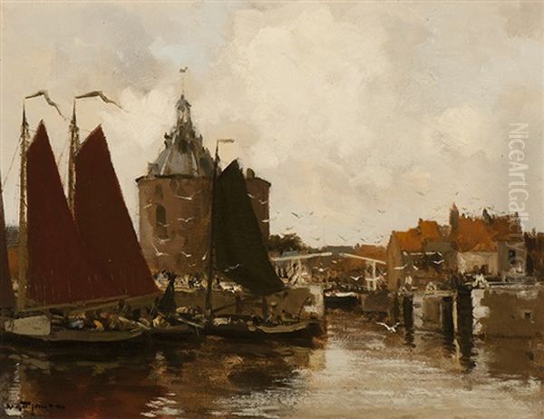 View Of The Drommedaris Lighthouse In Enkhuizen Oil Painting by Willem George Frederik Jansen