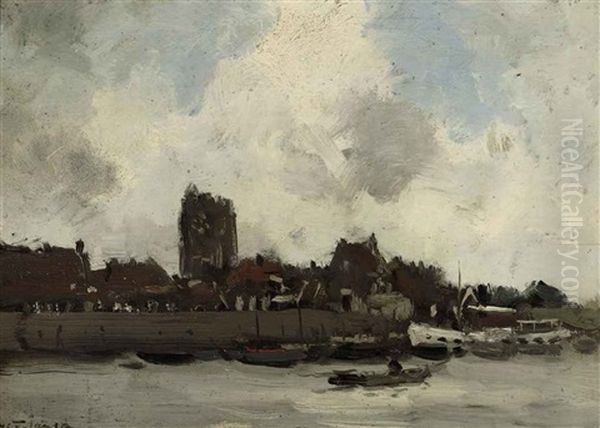 Gezicht Op Woudrichem (view Of Woudrichem) Oil Painting by Willem George Frederik Jansen