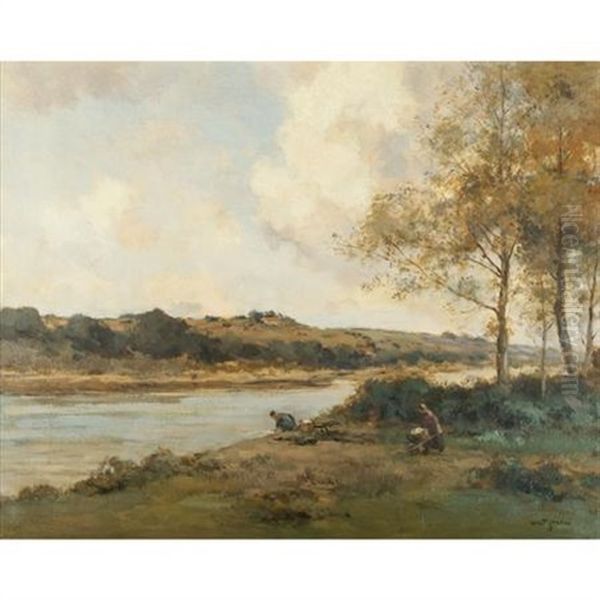 Washerwomen At A Riverbank Oil Painting by Willem George Frederik Jansen