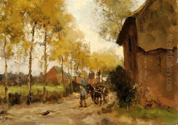 Farm On A Roadside Oil Painting by Willem George Frederik Jansen