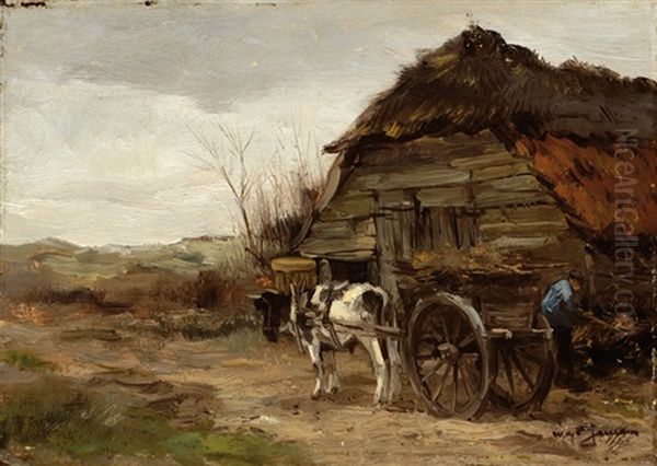 Hay Cart By A Barn Oil Painting by Willem George Frederik Jansen