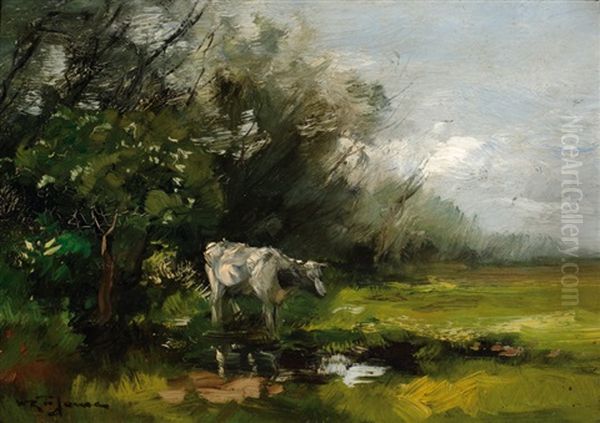 A Cow Near A Pond Oil Painting by Willem George Frederik Jansen