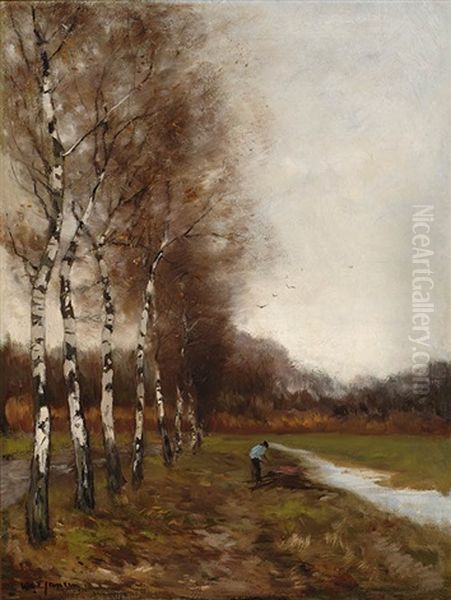 Figure On A Country Road Oil Painting by Willem George Frederik Jansen