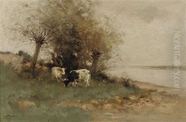 Cattle Grazing Near The River Oil Painting by Willem George Frederik Jansen