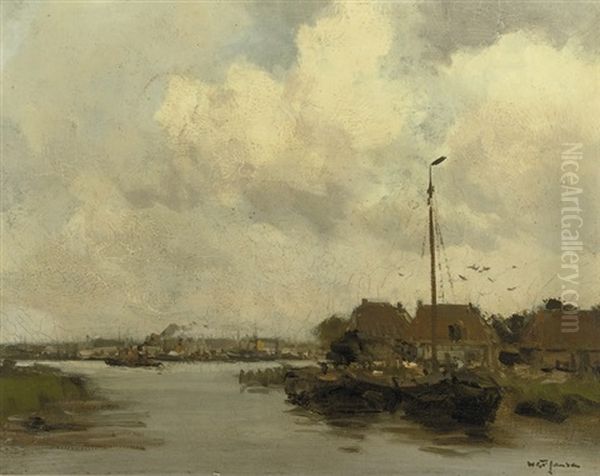 A View Of A Riverside Town Oil Painting by Willem George Frederik Jansen