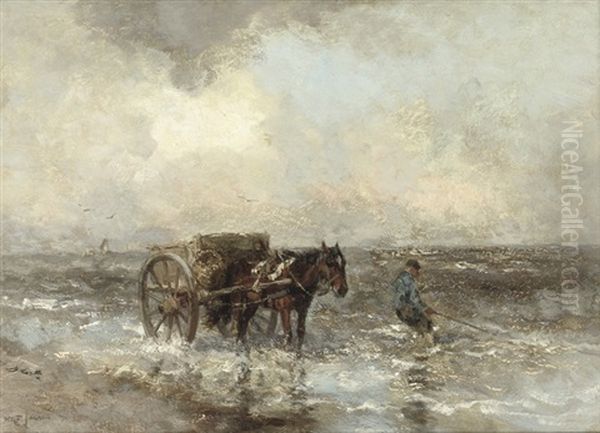 A Shell-fisher In The Surf Oil Painting by Willem George Frederik Jansen