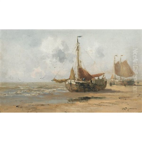 Unloading The Catch Oil Painting by Willem George Frederik Jansen