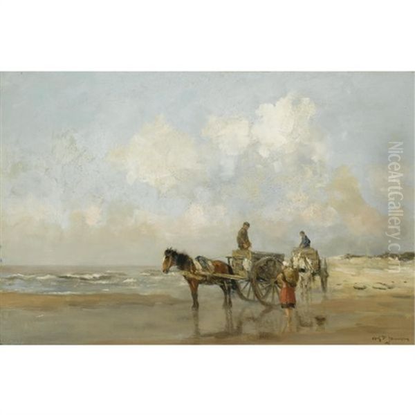 Fisher Folk On The Beach Oil Painting by Willem George Frederik Jansen